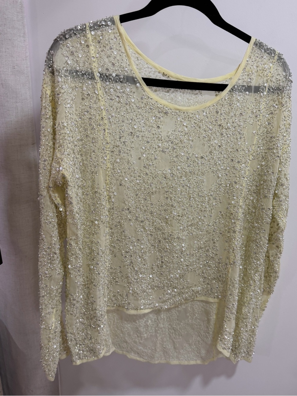 Vintage silk Sheer Long-Sleeve Top - Pale Yellow